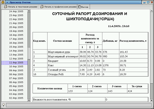 Рисунок 8.<br />Окно просмотрщика отчетных форм с открытым отчетом Рисунок 8.<br />Окно просмотрщика отчетных форм с открытым отчетом
